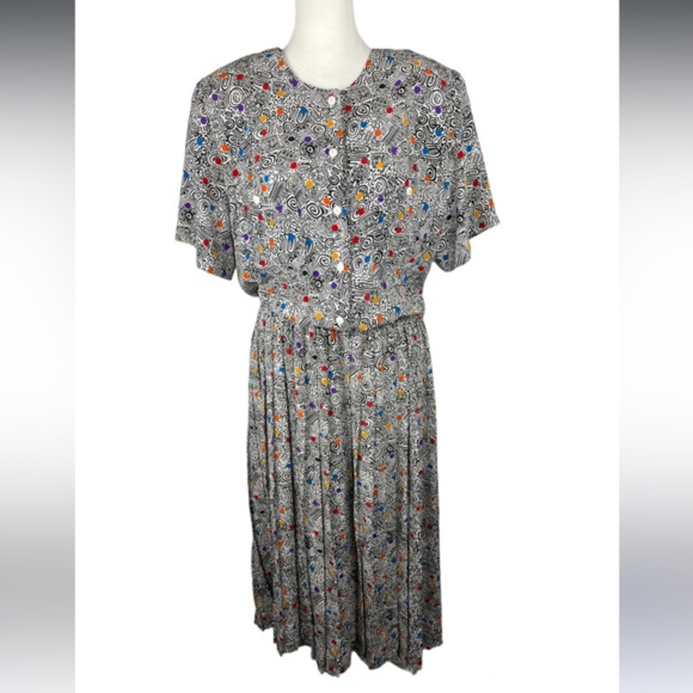 Vintage Liz‎ Sophisticates Inc Doodle Rainbow Secretaries Dress large